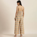 Women Mustard & Blue Printed Sleeveless Culotte Jumpsuit