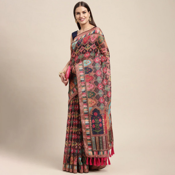 https://www.weardropz.com/products/peach-coloured-multicoloured-kalamkari-sequinned-linen-blend-block-print-saree